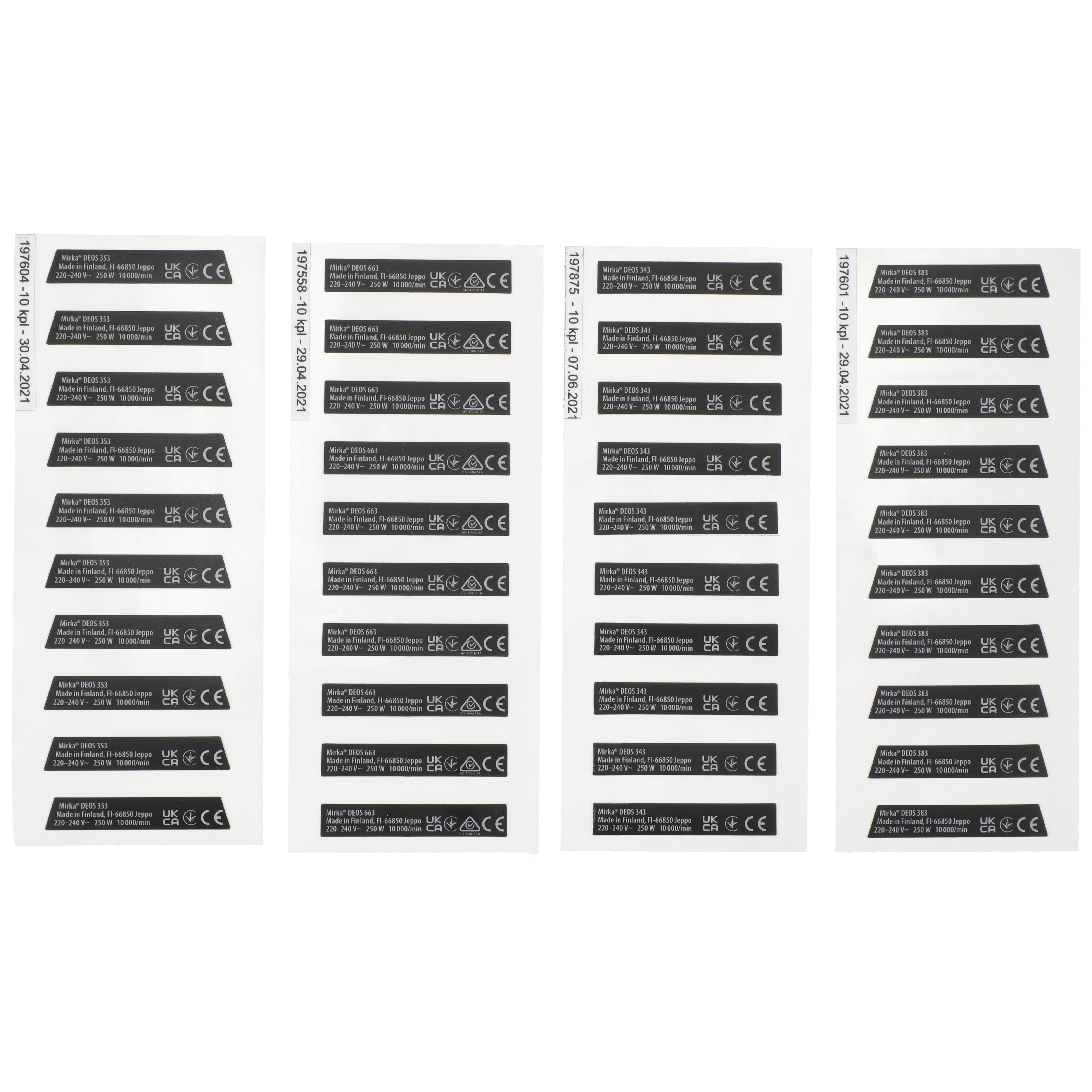 Type Label Kit for DEOS 343, 353, 383 & 663, 220-240V