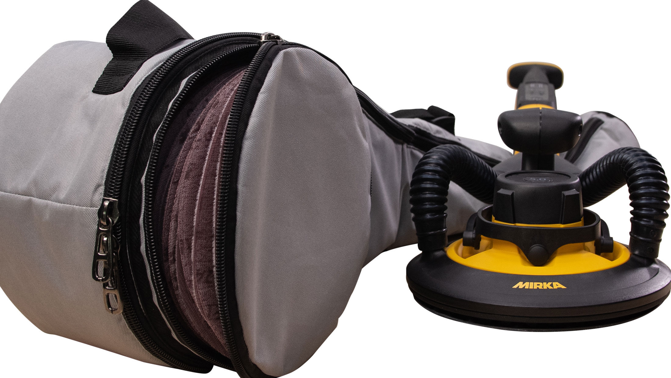 Mirka LEROS with accessories for sanding.