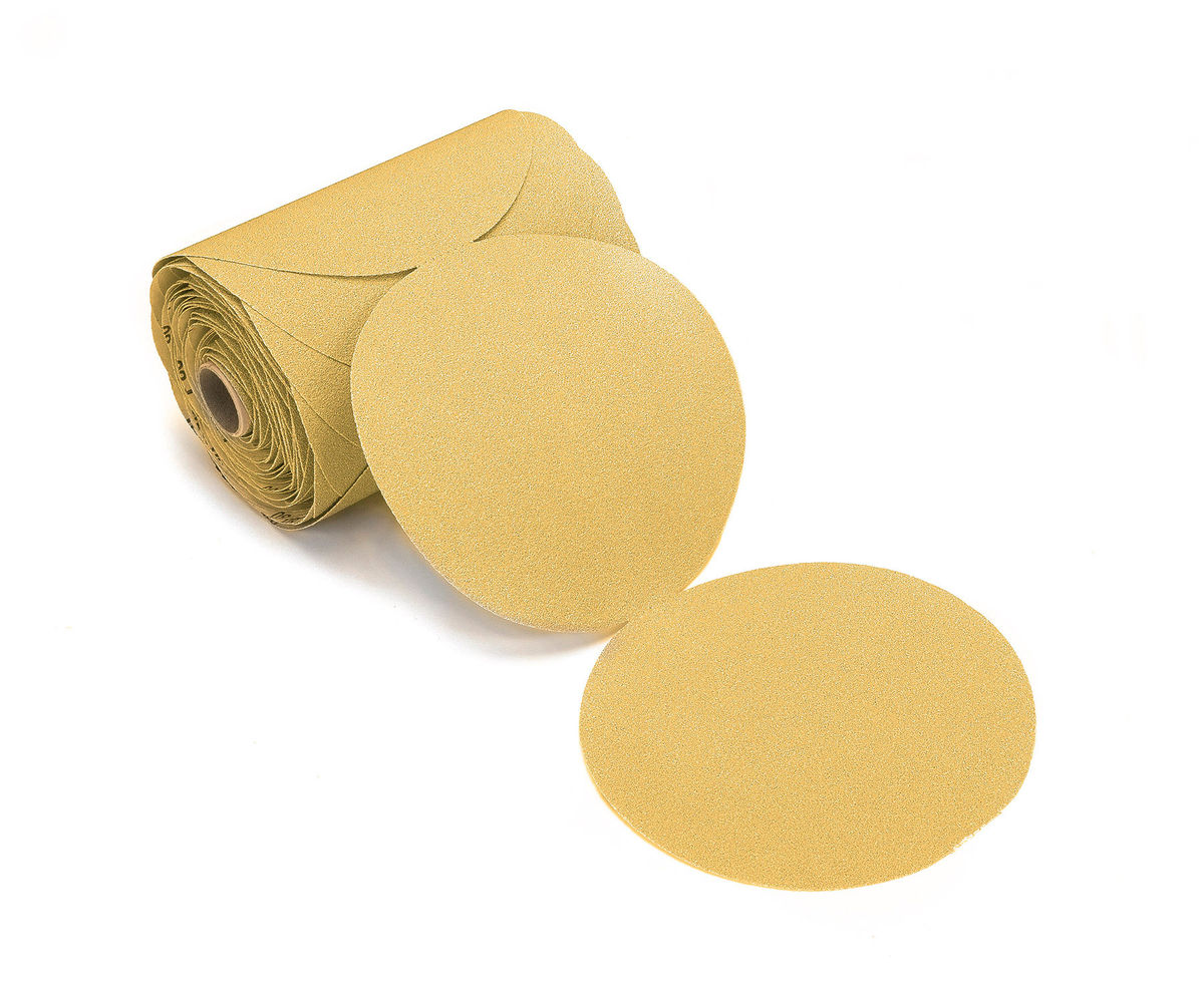 Mirka GOLD 5 inch PSA Linkroll P80 sanding discs in linkroll format for high-speed sanding and surface preparation in woodworking, automotive refinishing, and metalworking