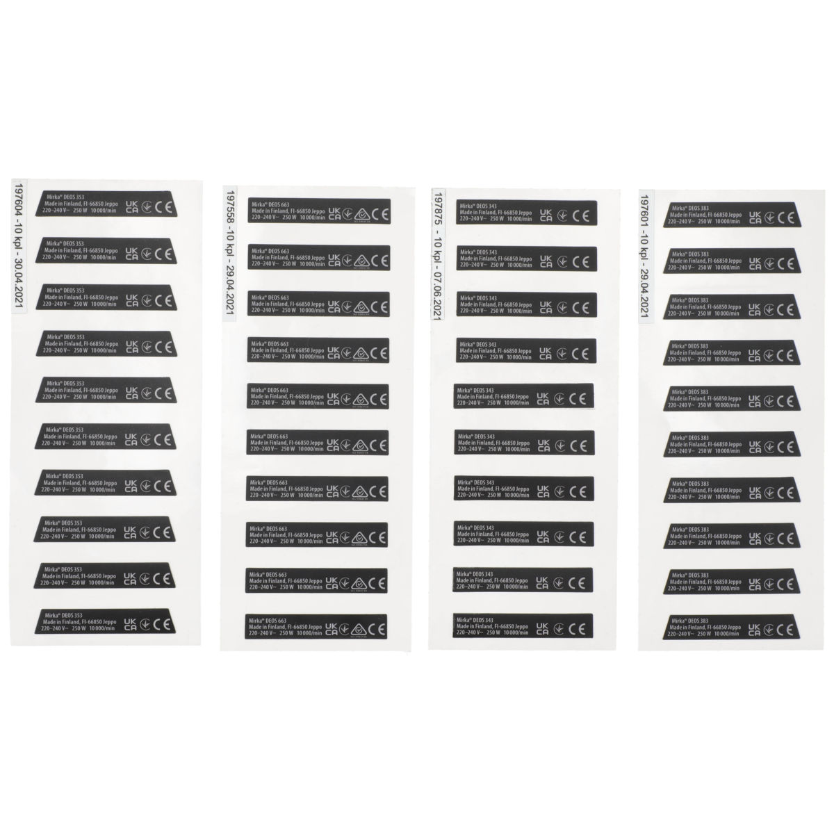 Type Label Kit for DEOS 343, 353, 383 & 663, 220-240V