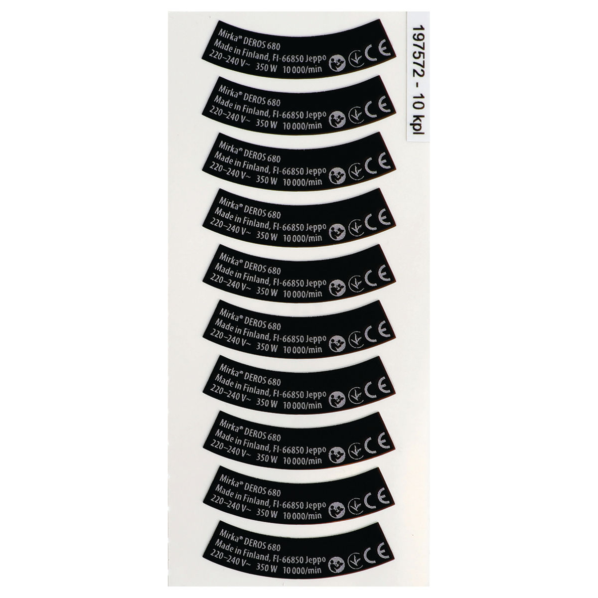 Type Label Kit for DEROS 550,625,680 220-240V