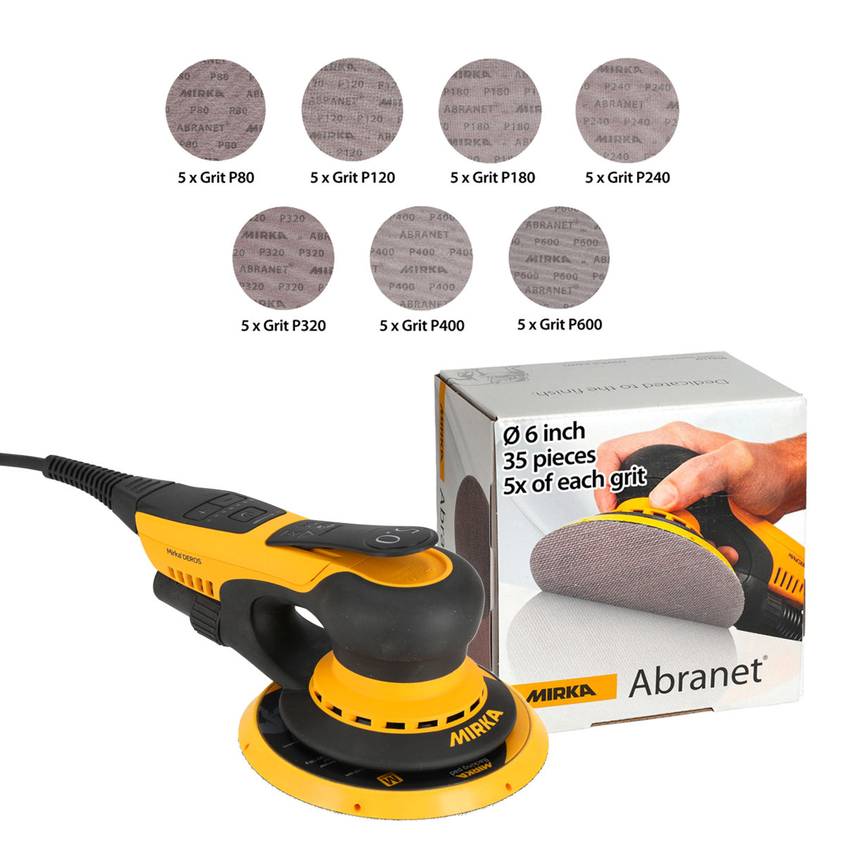 Mirka DEROS 650 + Abranet 150mm Grip laj. 35kpl