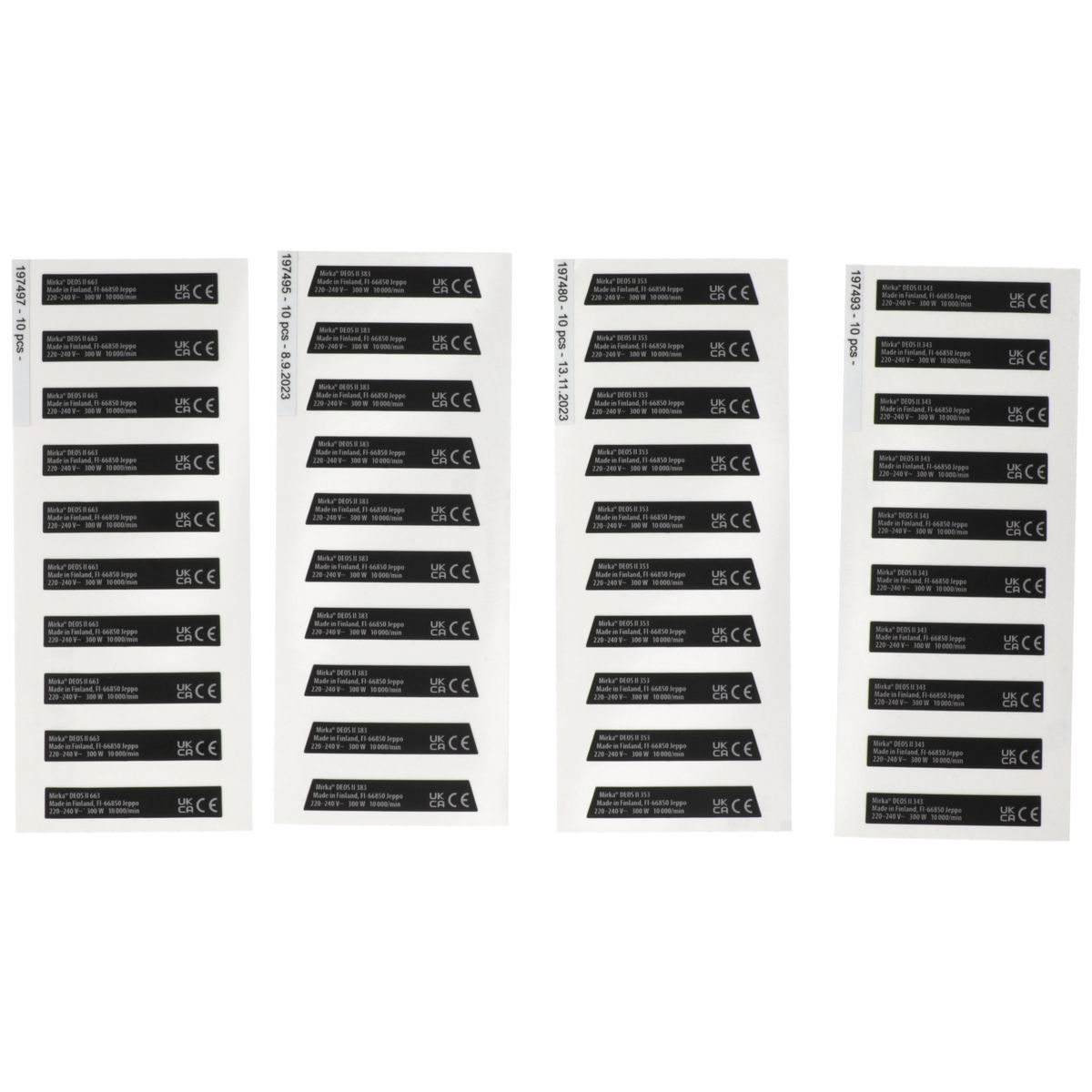 Type Label Kit, DEOS II 343,353,383,663 220-240V