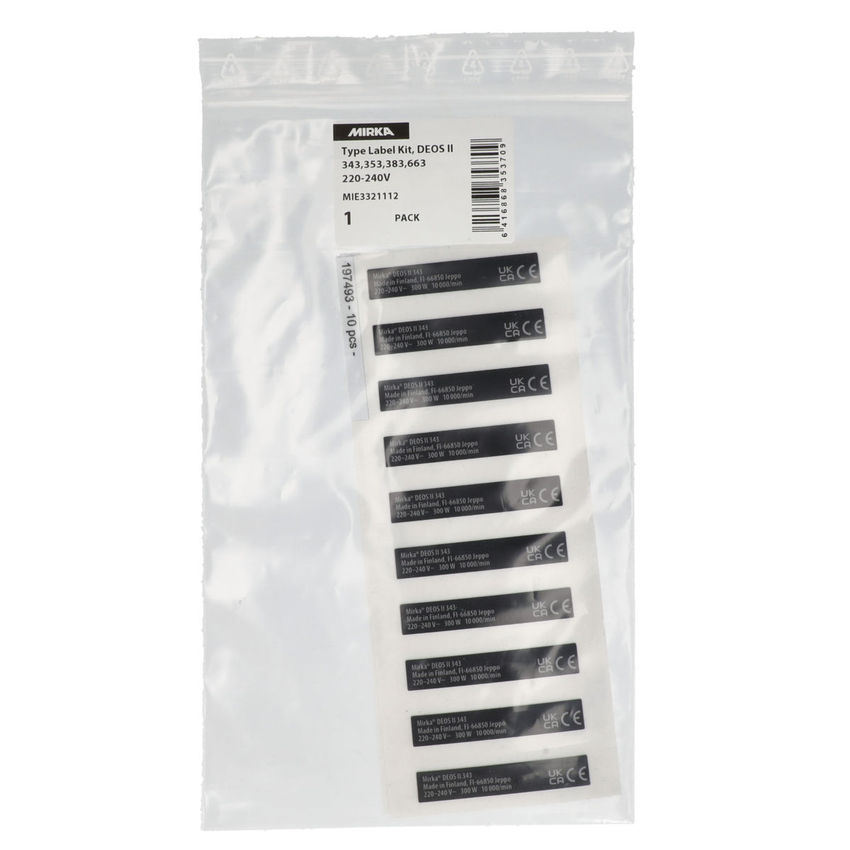 Type Label Kit, DEOS II 343,353,383,663 220-240V