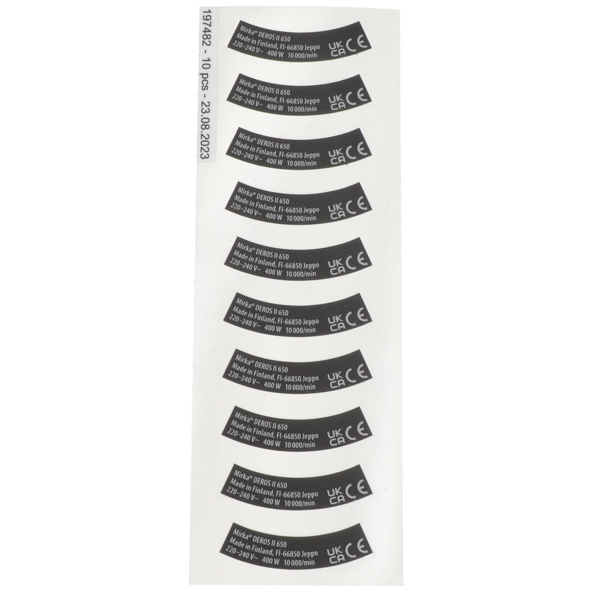 Type Label kit DEROS II 650 220-240V 1 sheet