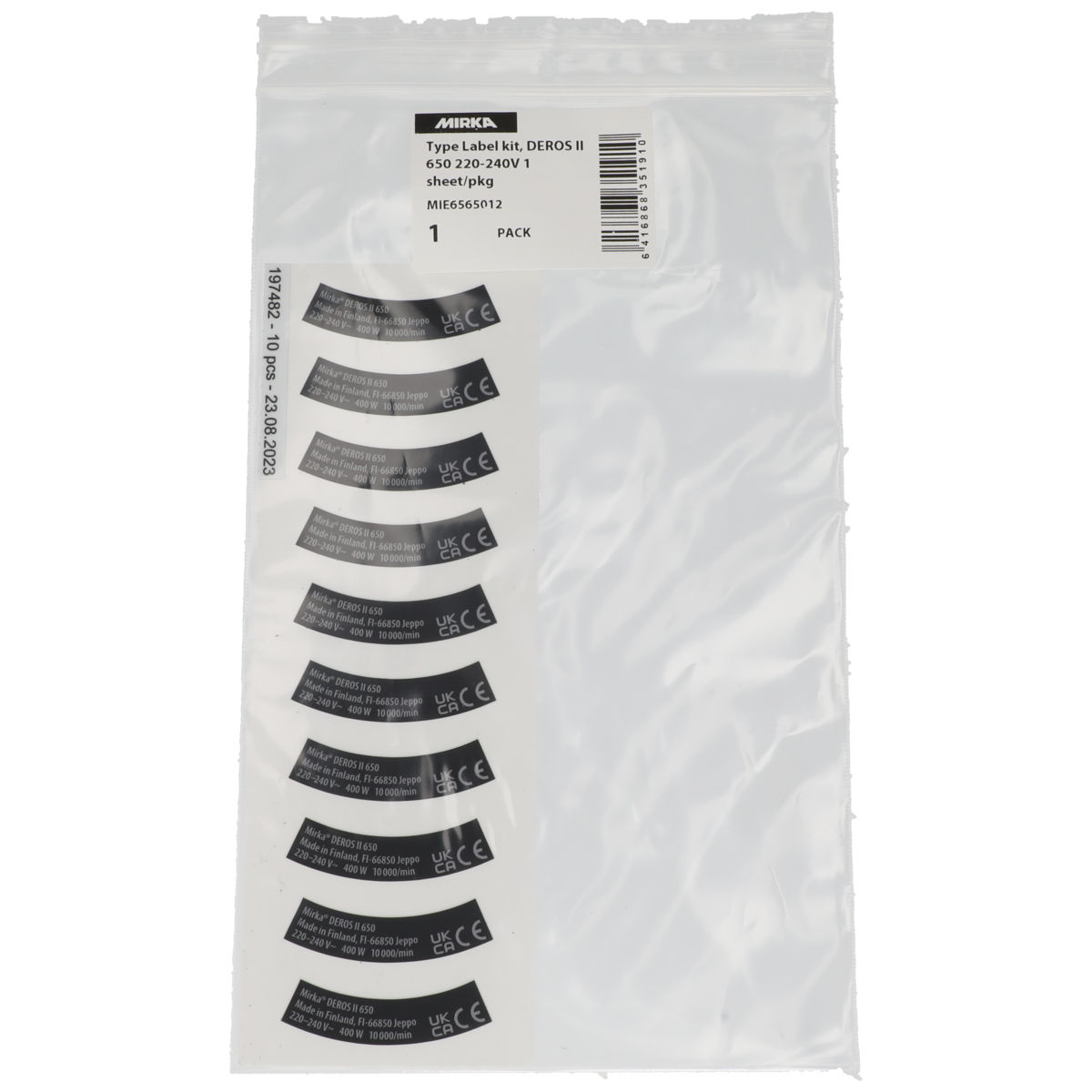 Type Label kit DEROS II 650 220-240V 1 sheet
