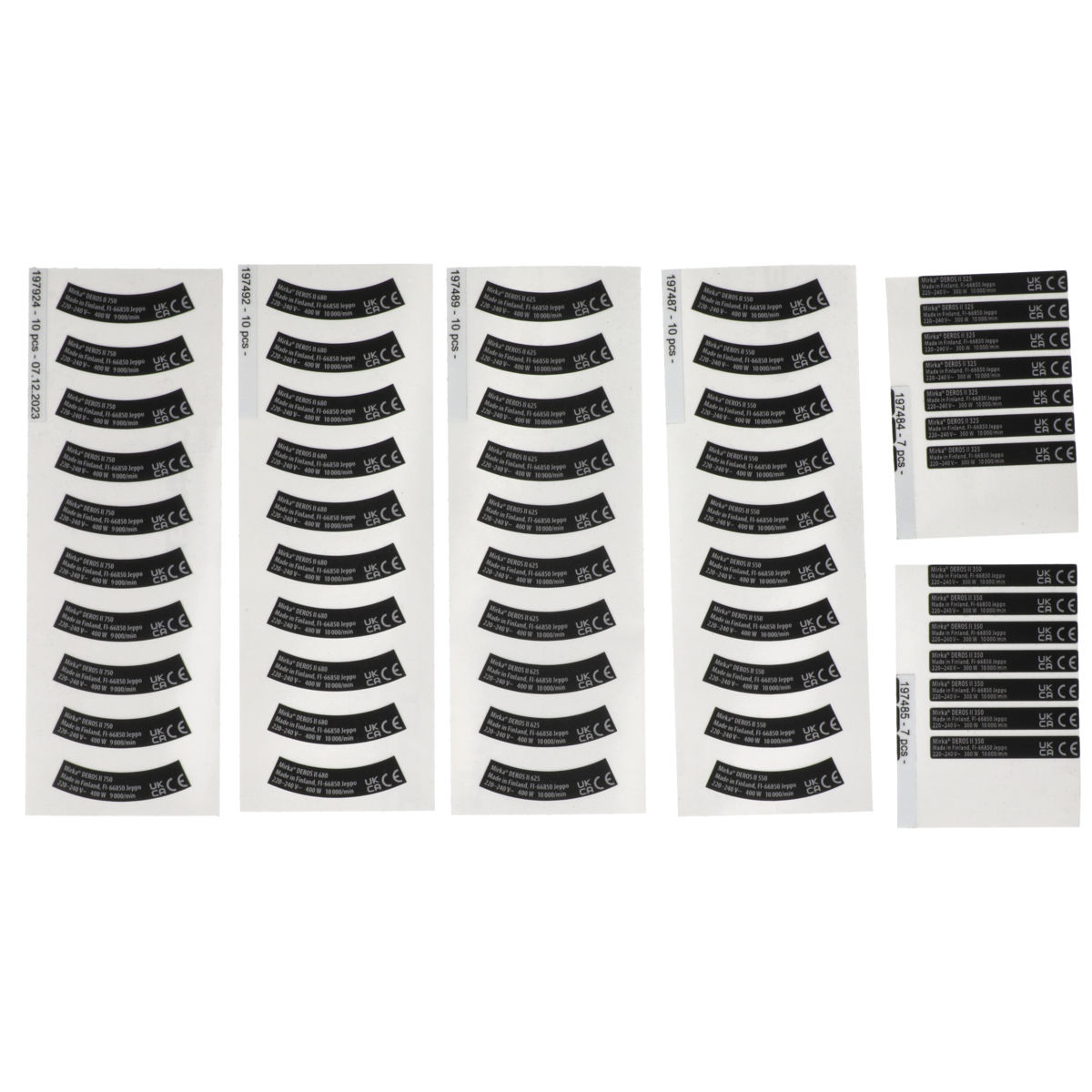 Type Label kit, DEROS II 3xx,550,625,680,750 230V