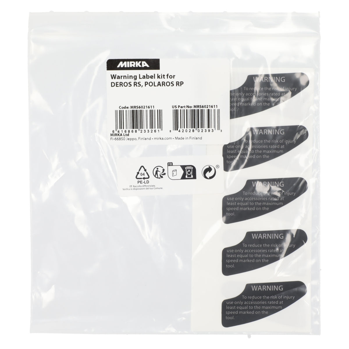 Warning Label kit for DEROS RS, POLAROS RP