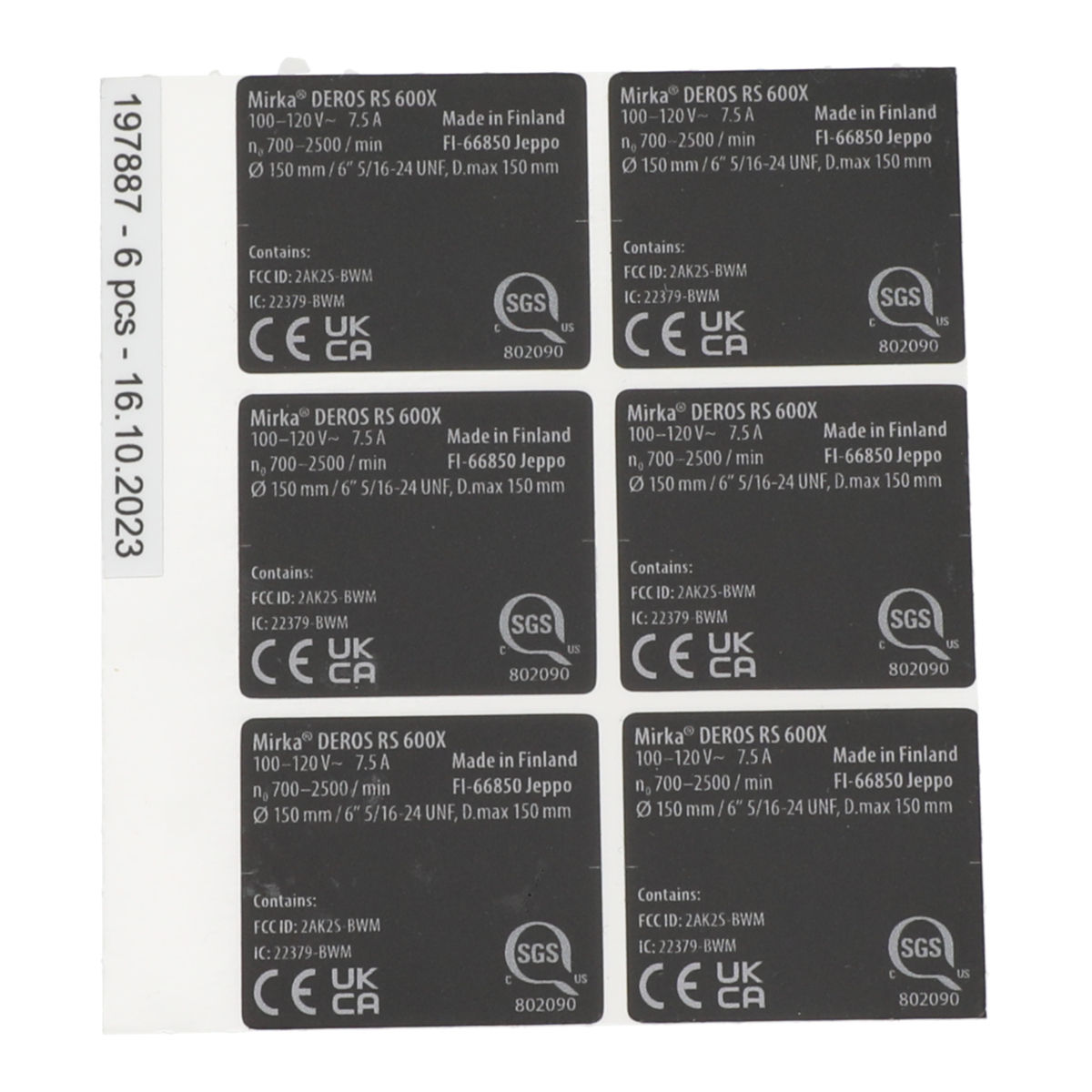 Type Label kit for DEROS RS 100-120V 1 sheet/pack